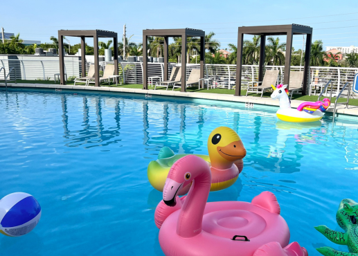 event at nuvo suites, pool party inflatables